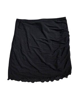 NWOT | Black Side Ruched Mesh Mini Skirt Lettuce Hem Double Layered | Small